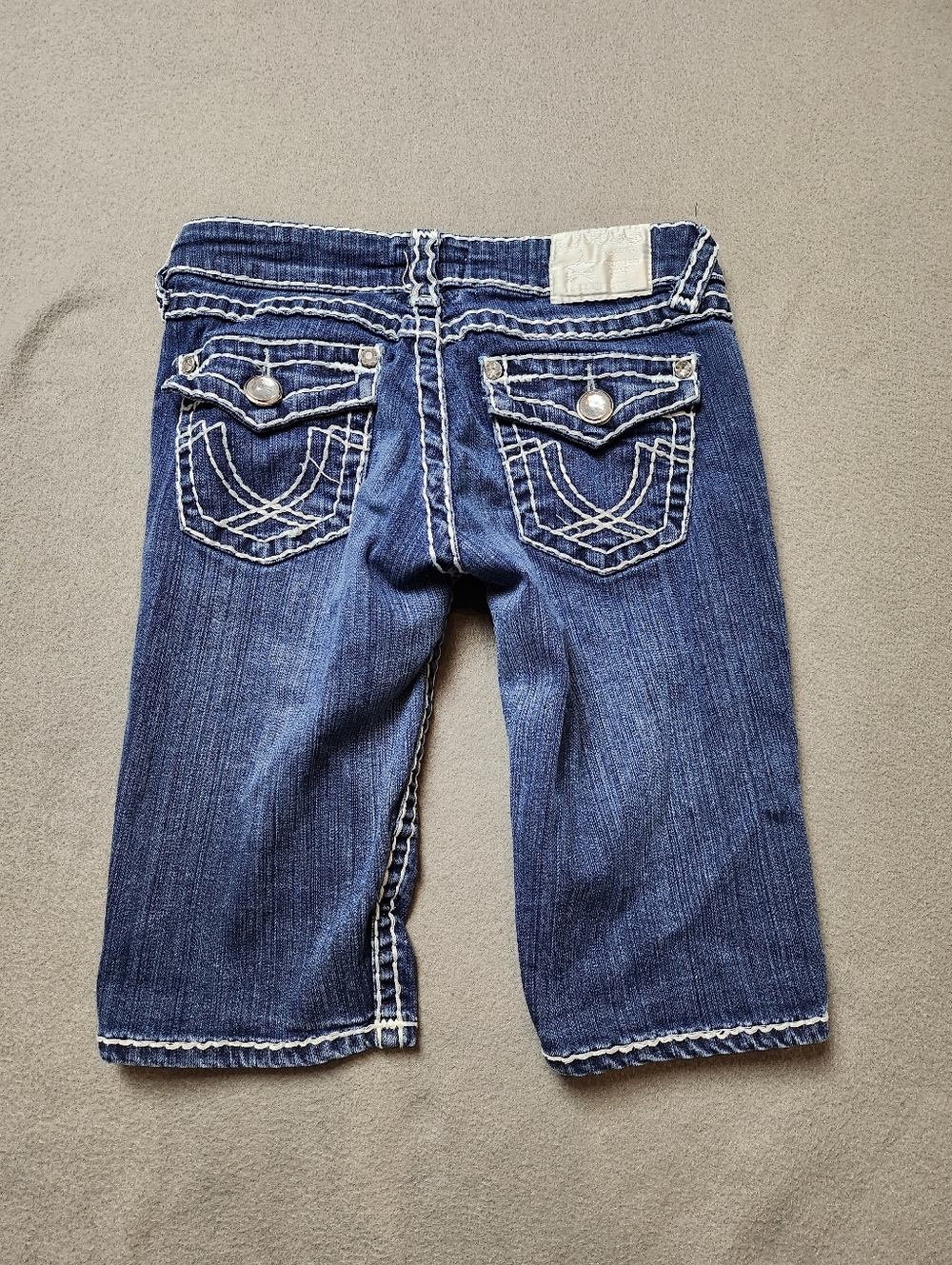 L.A. idol Y2k Bermuda Jean Shorts Bling Thick Contrast Stitching Flap Pockets